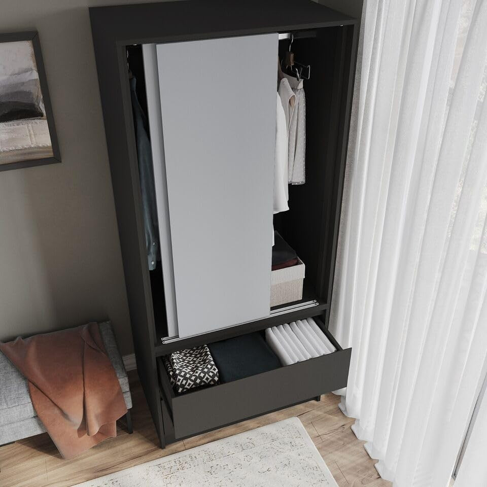 Modern Sliding Wardrobe 2 Door with Rail & Drawers – Soft Close Storage