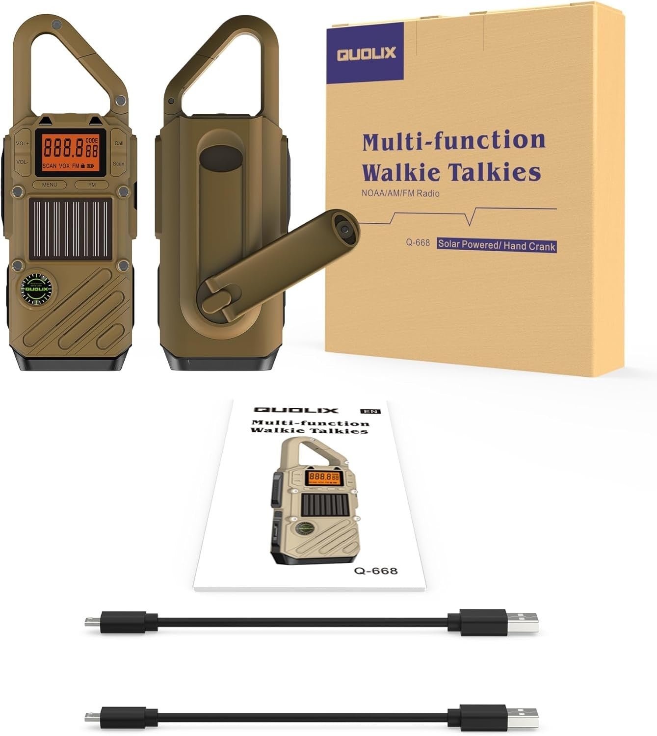 Emergency Weather Walkie Talkies NOAA Solar Crank USB SOS Flashlight
