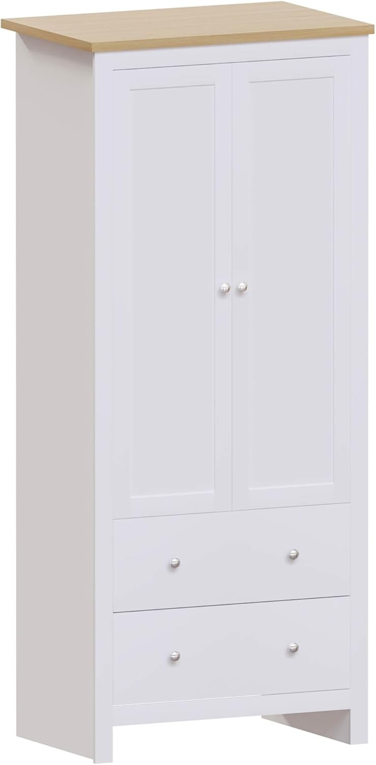 White 2 Door Wardrobe with Drawers Bedroom Storage Cabinet Clothes Rail
