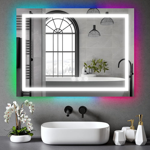 LED Bathroom Mirror 70x50cm RGB Light Anti-Fog Wall Mount Touch Dim