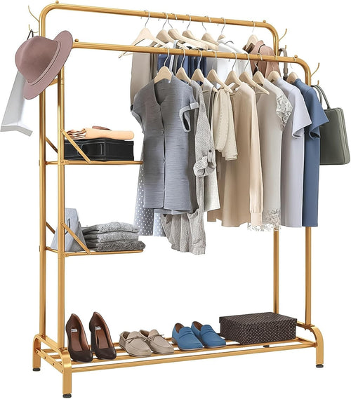 Gold Heavy Duty Clothes Rail 100KG With Folding Shelves