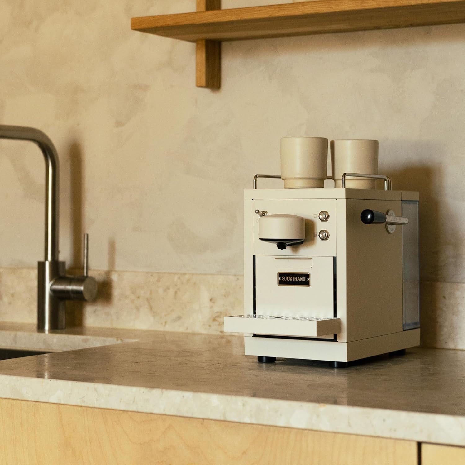 Stainless Steel Capsule Coffee Machine | 19-Bar Pressure, 1.2L Tank, Beige
