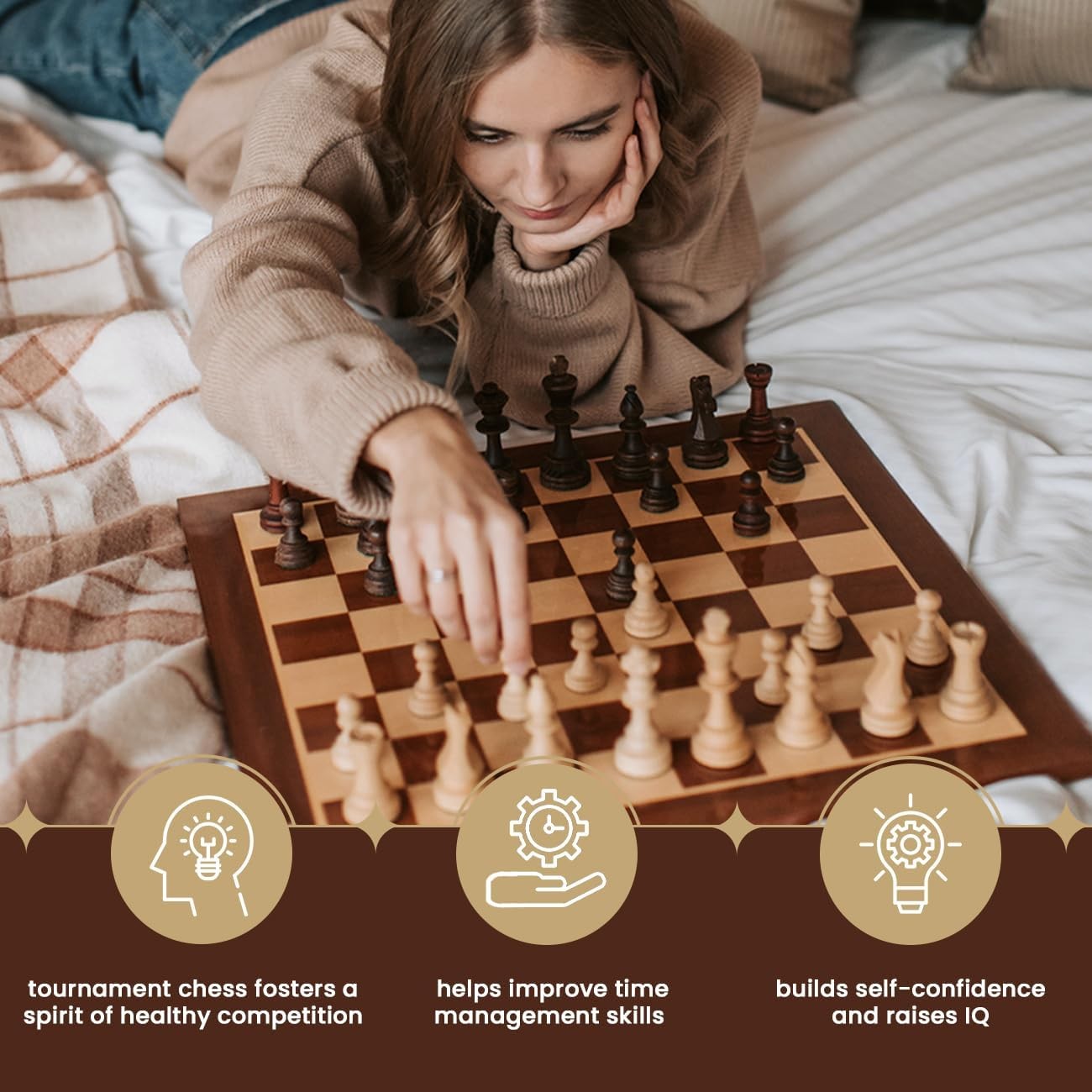 54cm Tournament Wooden Chess Board Inlaid Mahogany Foldable Luxury Board