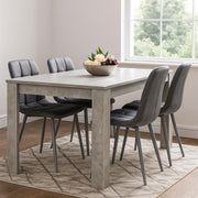 Grey 4 Seater Dining Table Set w/ Tufted Velvet Chairs | Stone Effect Finish