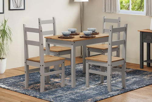 Dining Table Set with 4 Chairs & Bench Grey Oak Wax Finish for Small Spaces