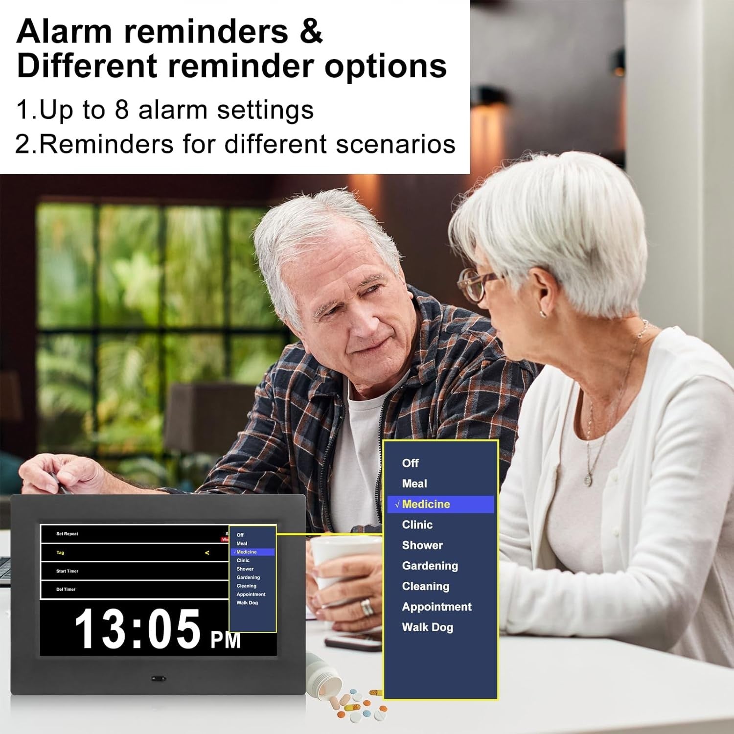 Large Dementia Alarm Clock Big Display Day Date Time Auto Dim Elderly