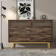 Dark Wood Sideboard Cabinet 6 Drawers, Metal Legs, Retro Storage Unit