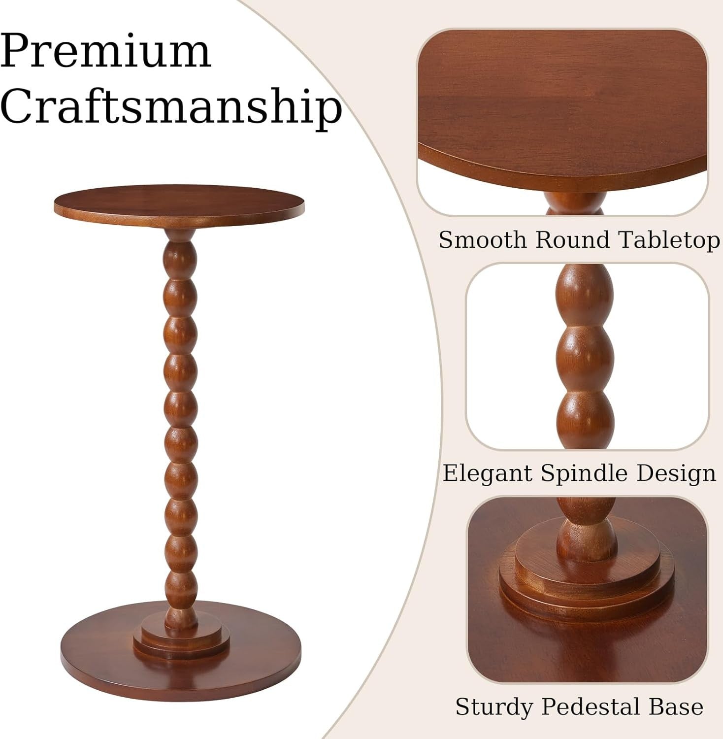 Rustic Brown Round Side Table – Modern Small Accent Table with Solid Wood Base