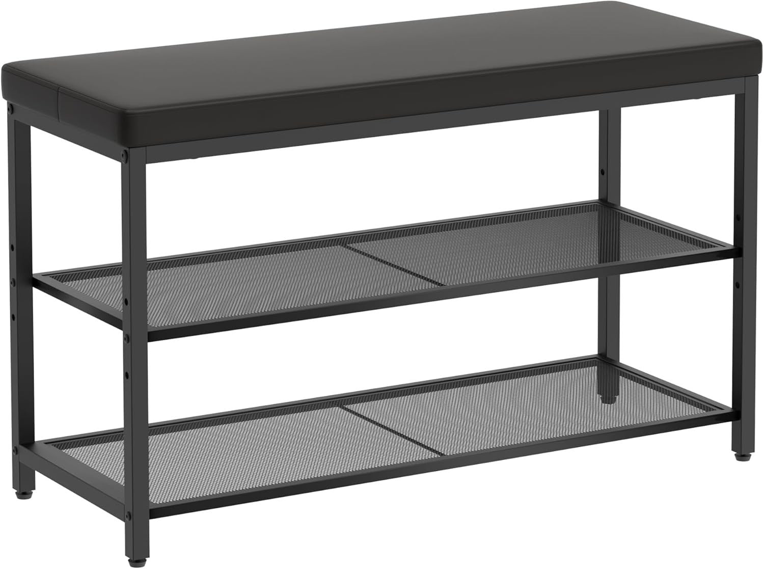 Black 3-Tier Shoe Bench with Padded Seat – Industrial Hallway Organizer Black