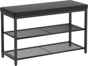 Black 3-Tier Shoe Bench with Padded Seat – Industrial Hallway Organizer Black
