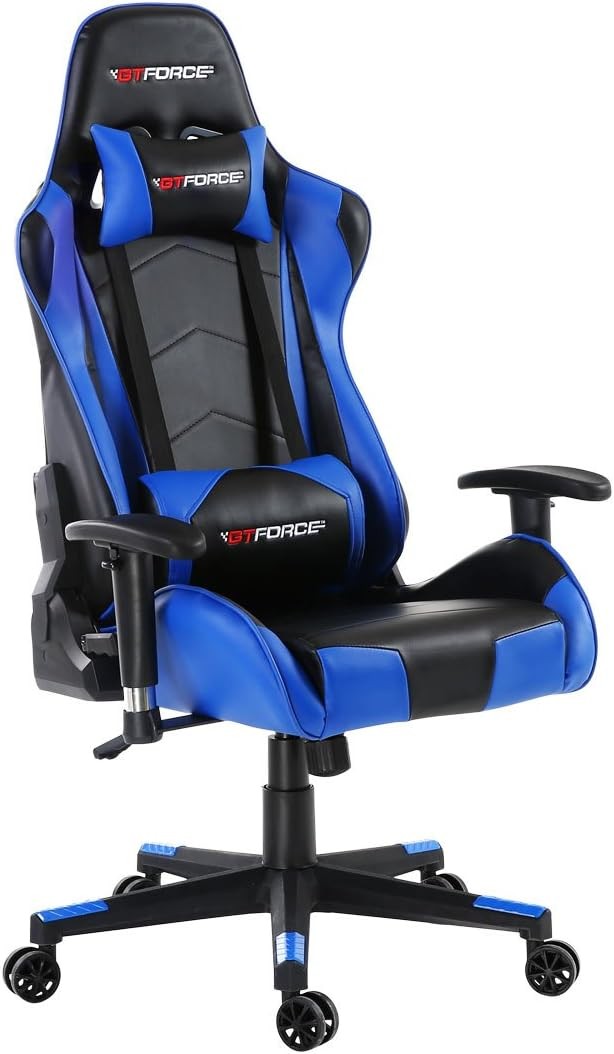 Reclining Gaming Chair Racing Office Desk Faux Leather Blue