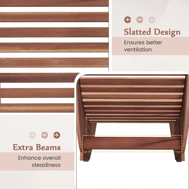 Acacia Wood Outdoor Rocking Chair – Curved Lounger Slatted Seat