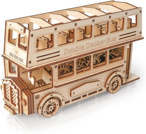 3D Wooden Double Decker Bus Puzzle Model Kit – 349 PCS DIY Mechanical Toy