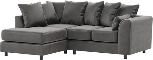 Grey L-Shaped 3+2 Seater Corner Sofa - Plush Fabric Modular Couch (Left Hand)