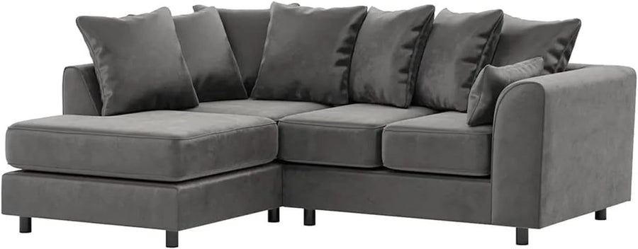 Grey L-Shaped 3+2 Seater Corner Sofa - Plush Fabric Modular Couch (Left Hand)