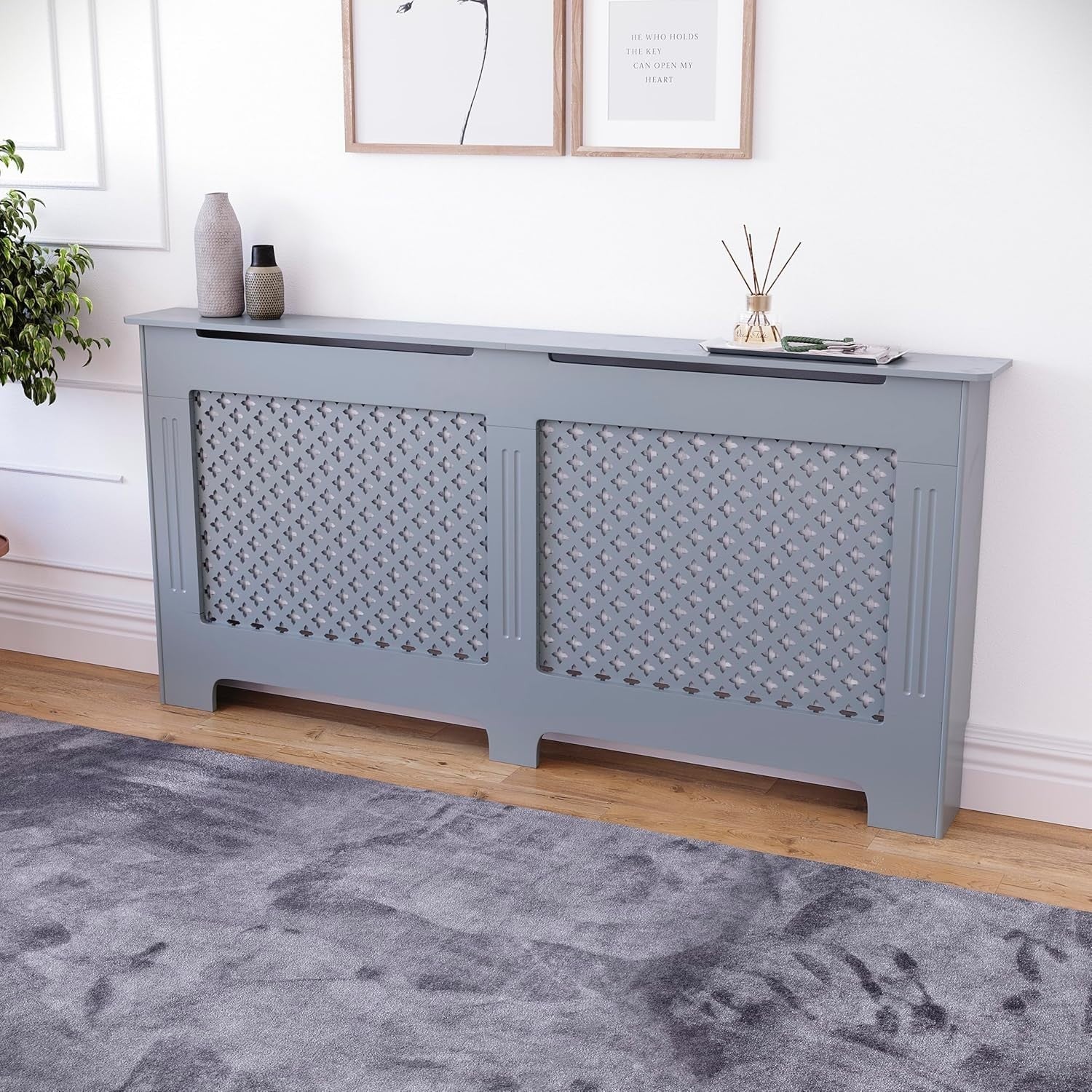 Extra Large Radiator Cover Grey MDF Painted Finish Heat Efficient Modern Design