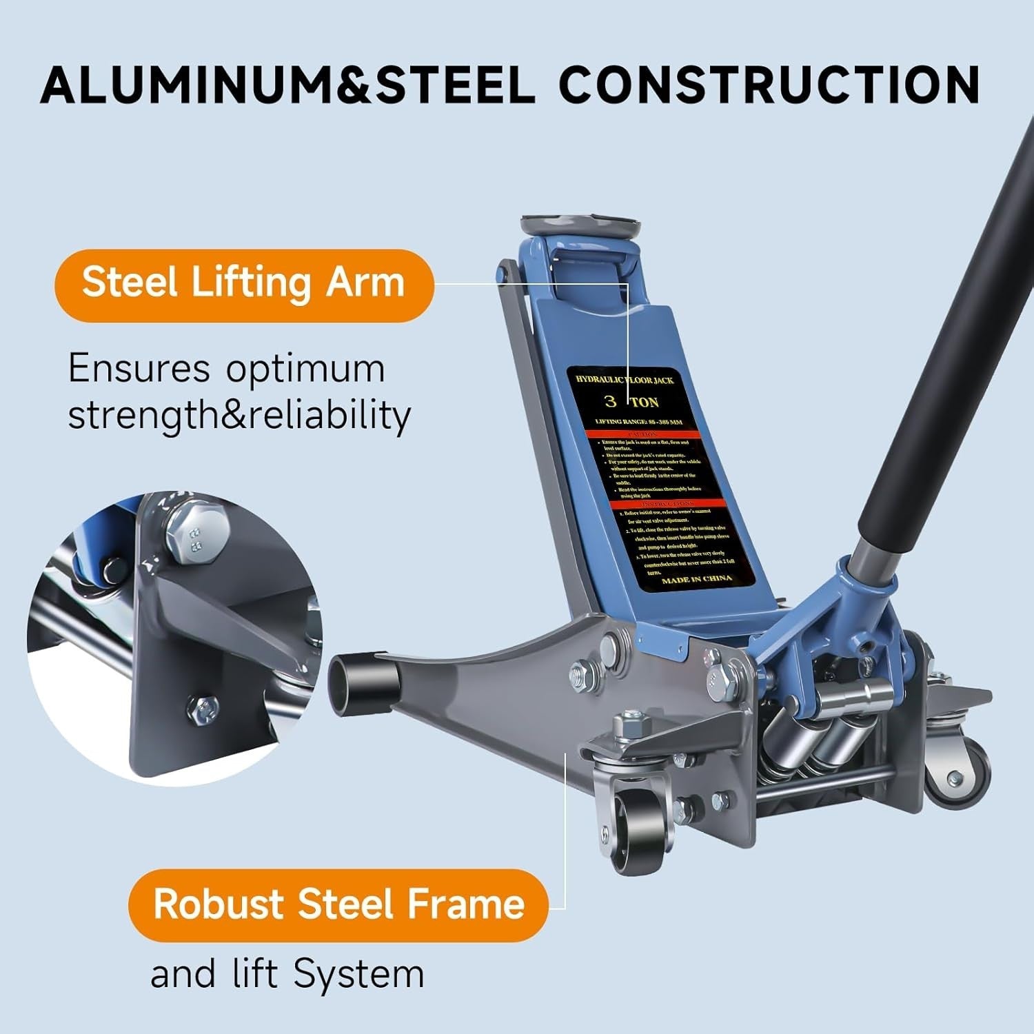 3 Ton Low Profile Hydraulic Floor Jack 2.87–19.69" Dual Piston Quick Lift Blue