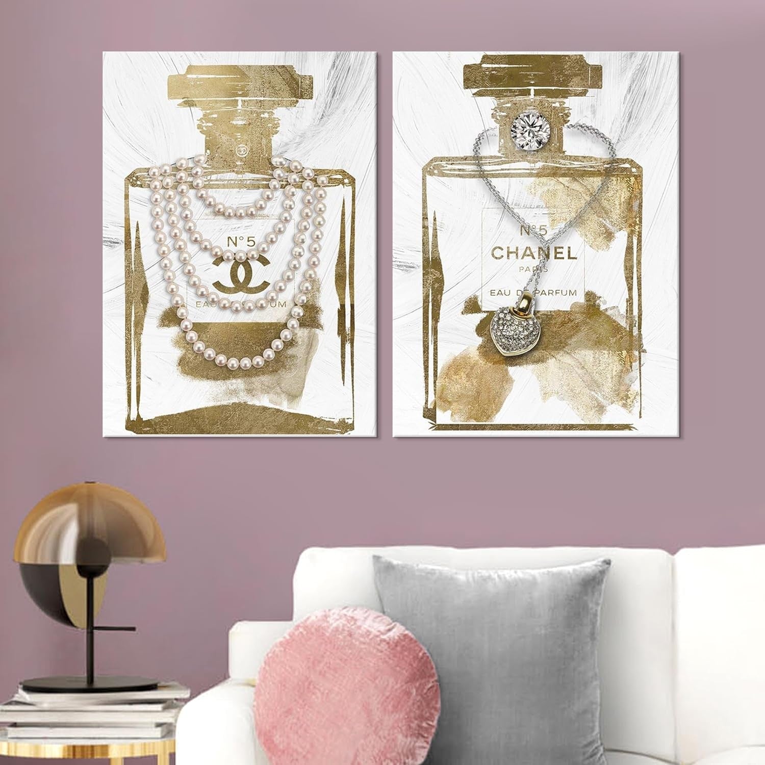 Gold Perfume Bottle Canvas Wall Art 12x16 Glam Bedroom Decor