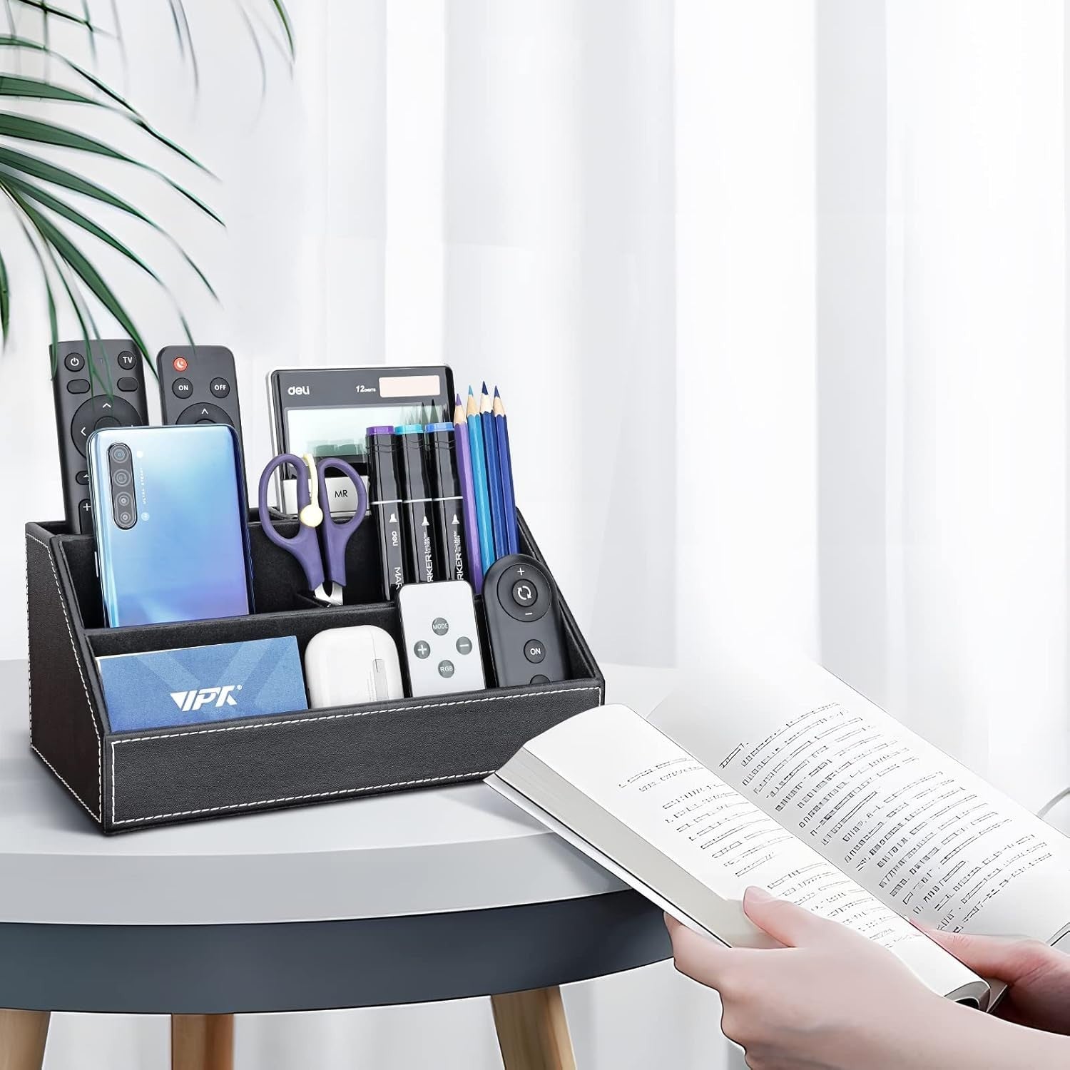 Black Multi-Compartment Desk Organizer – Pen, Phone & Office Tidy