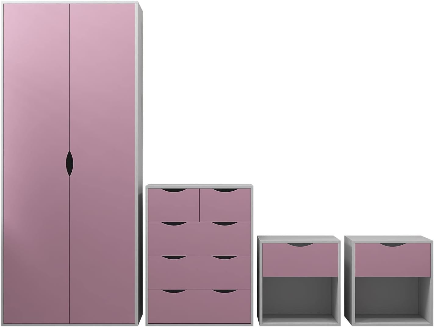 4pc Bedroom Furniture Set Wardrobe Chest Bedside Cabinet Pink White