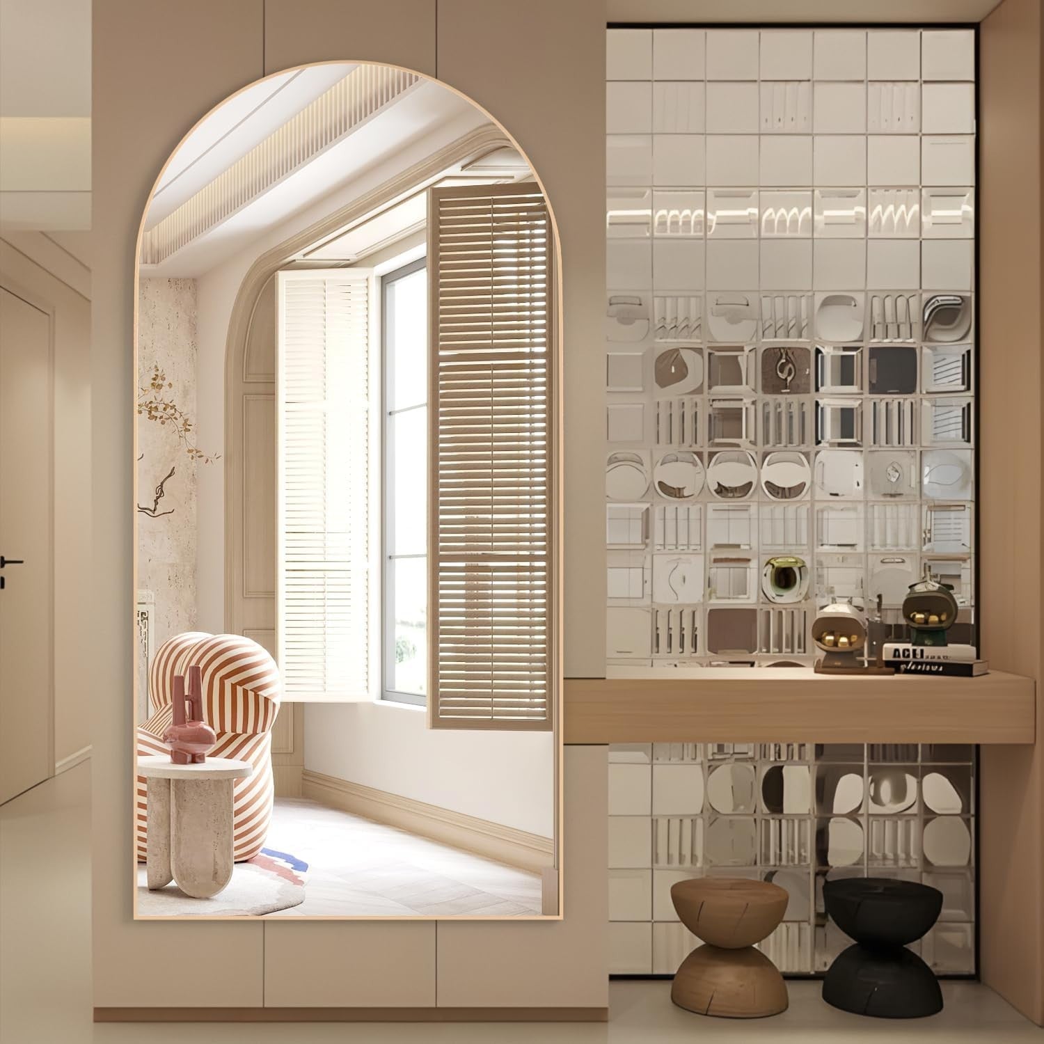 Large Gold Arch Floor Mirror 180x80cm Full Length Standing Dressing