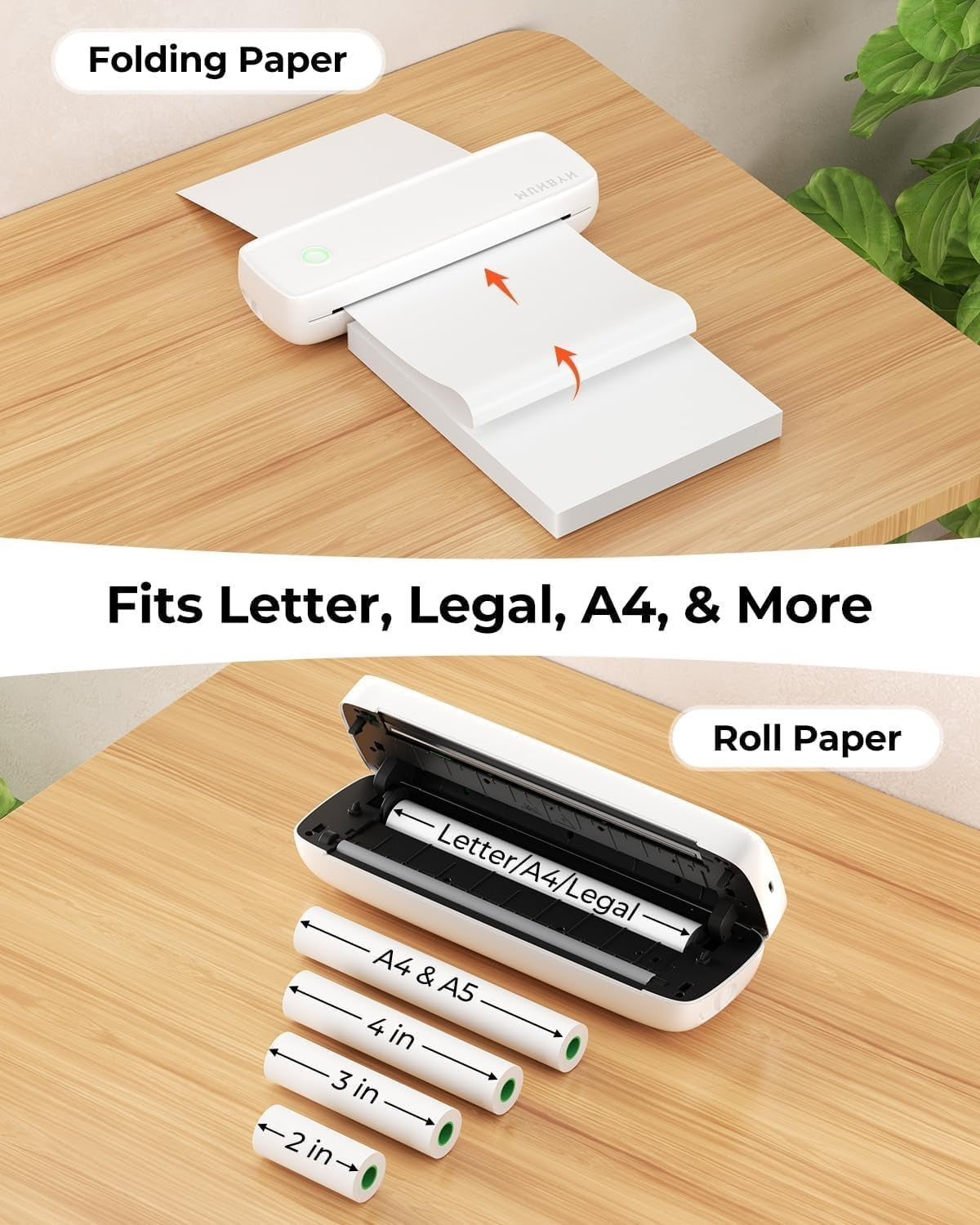 Portable A4 Thermal Printer White Bluetooth USB-C Inkless Mobile Printer
