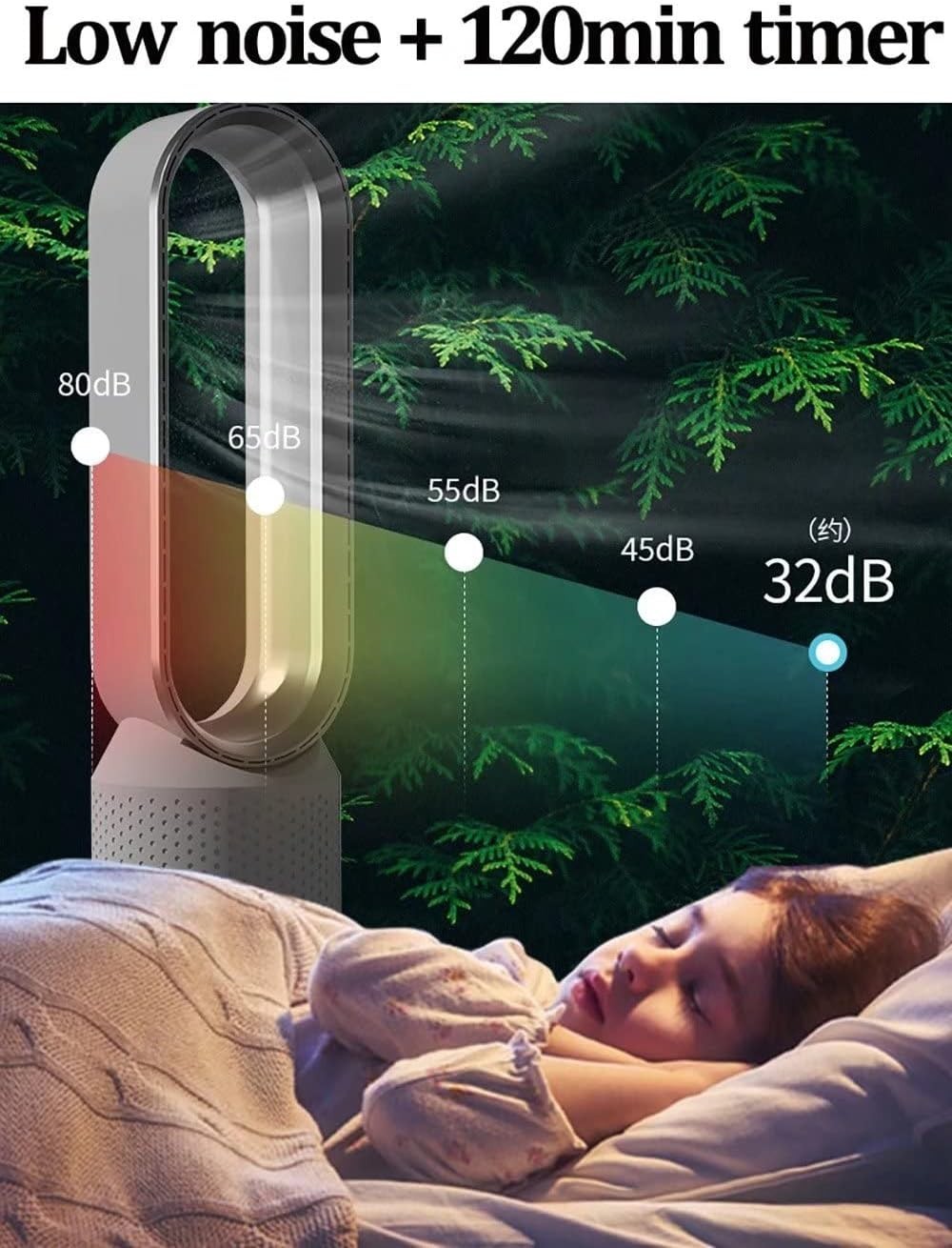 Bladeless Tower Fan 2-in-1 Air Purifier 8-Speed LED Touch Remote Control Pink