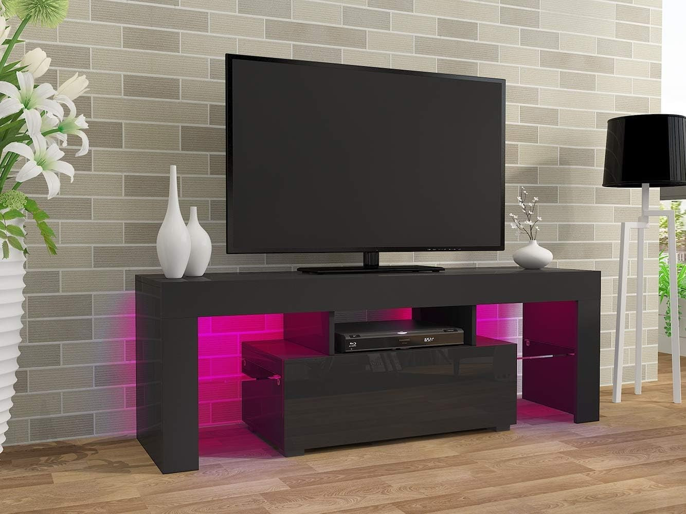 Modern LED TV Stand Cabinet for 32-55" TV RGB Lights Storage Drawer - Black