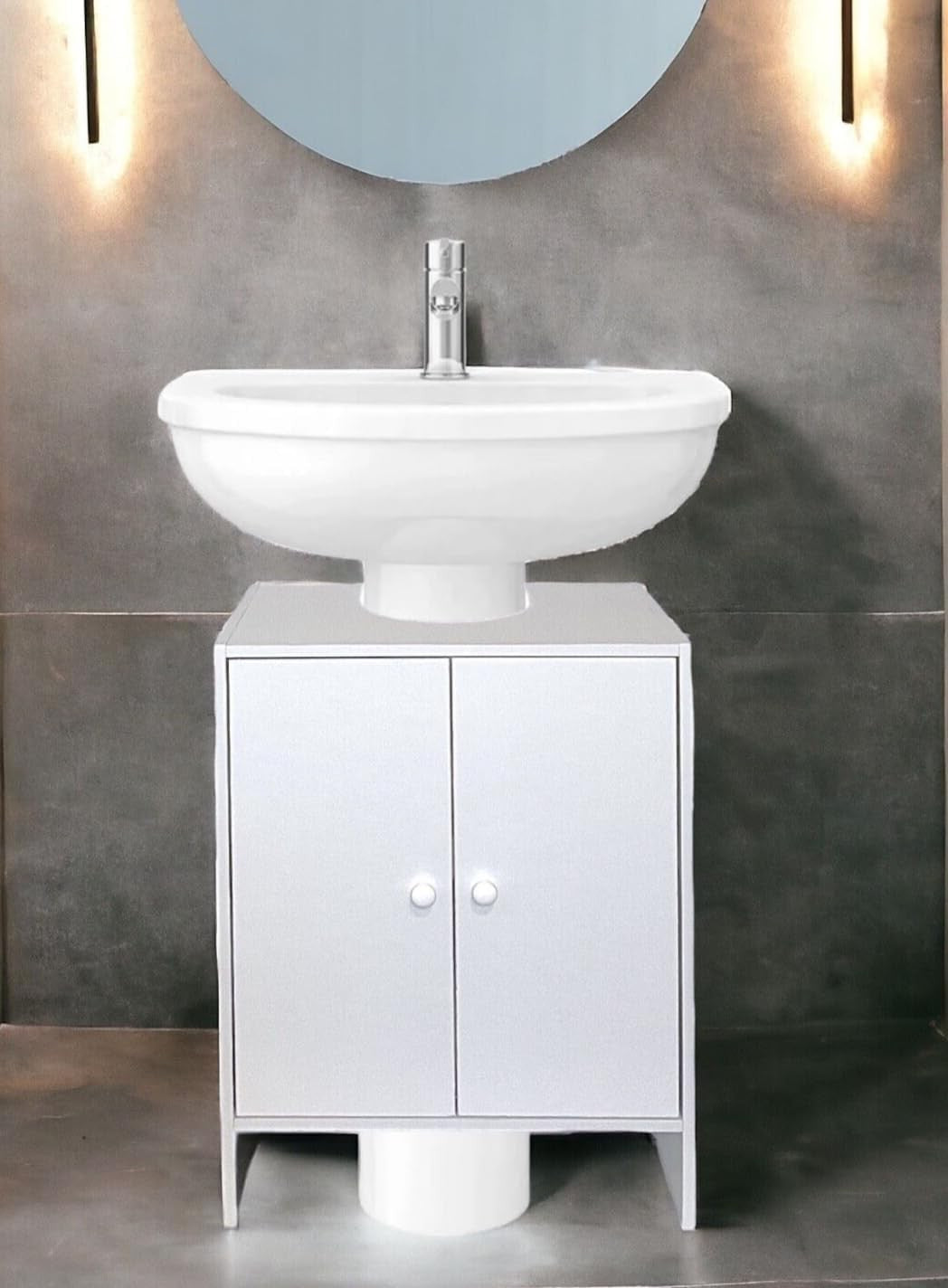 White Under Sink Bathroom Cabinet with Double Doors – Compact Storage Unit