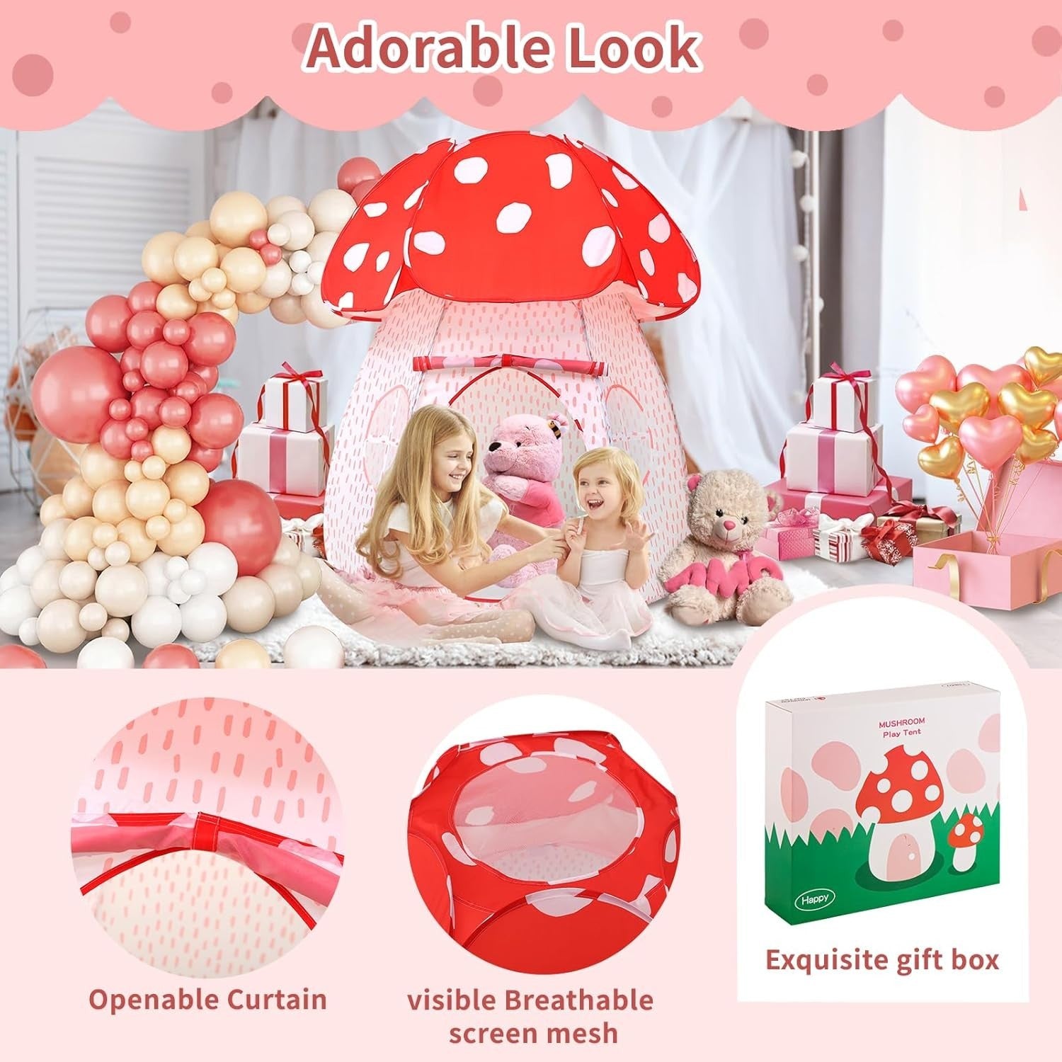 Kids Mushroom Play Tent Pop Up Indoor Outdoor Fairy Playhouse Gift