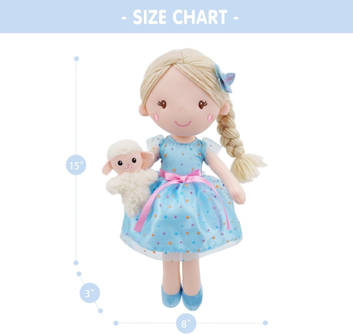 38cm Plush Doll with Lamb Companion Soft Cuddly Toy Blue Dress Gift Kids