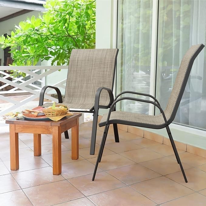 6x Stackable Garden Patio Chairs Outdoor Metal All-Weather Furniture Set
