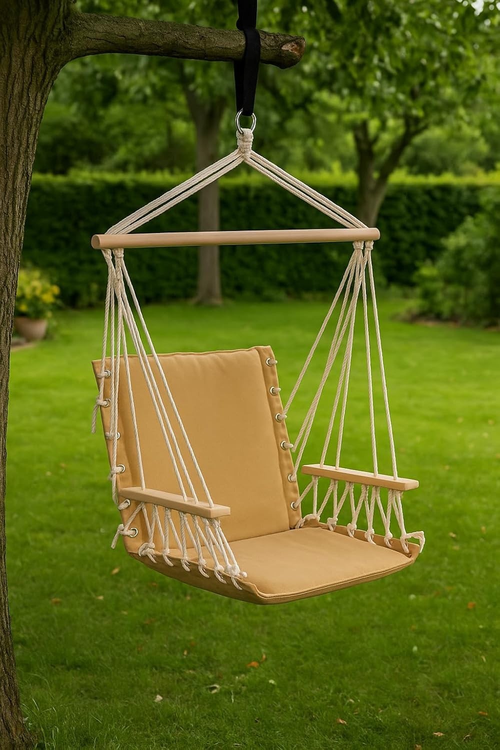 Heavy Duty Hanging Hammock Chair with Armrests & Suspension Straps, 120kg Capaci