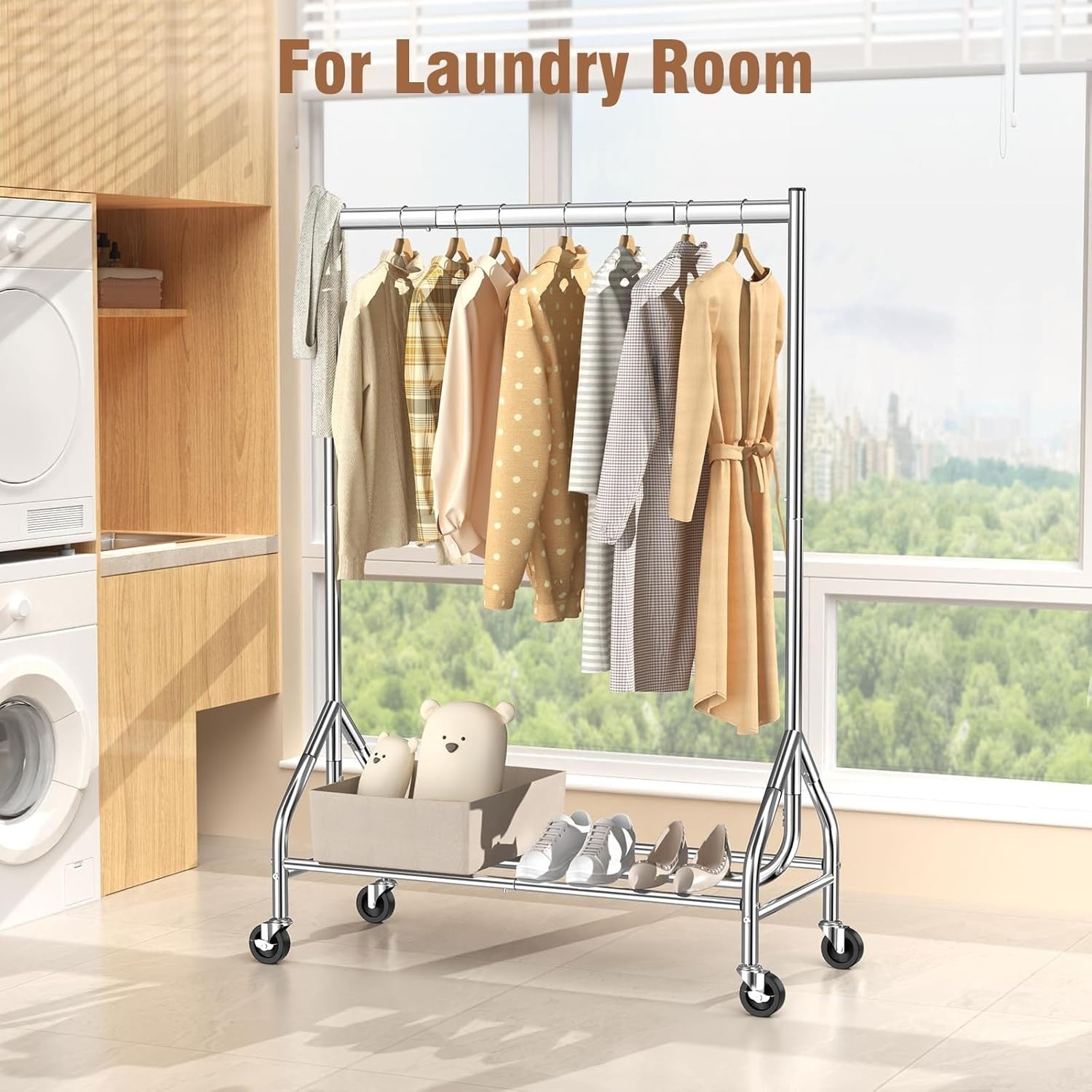 Silver Heavy Duty 180KG Clothes Rail With Wheels Metal Rack