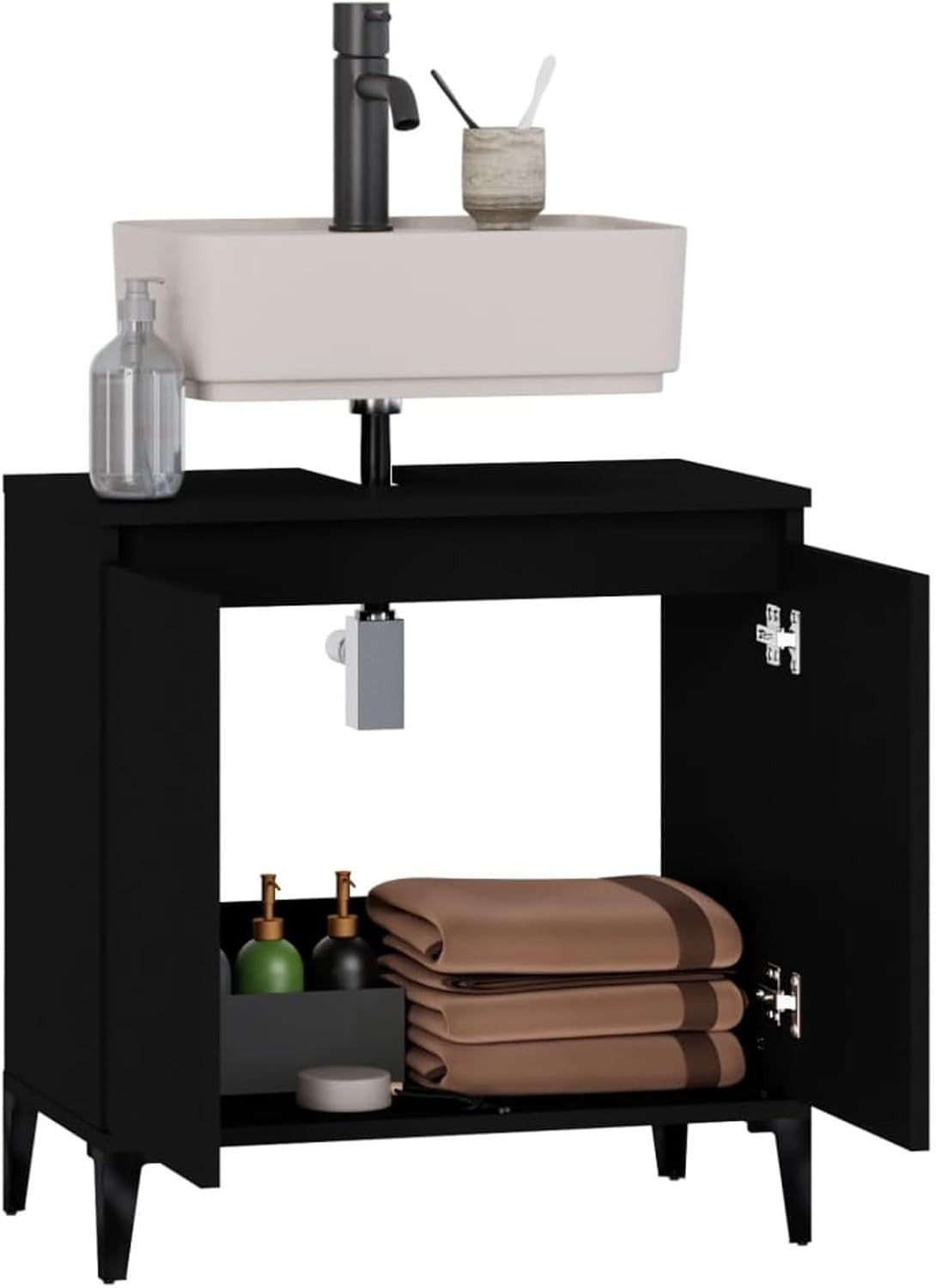Modern Black Bathroom Sink Cabinet | Under Sink Storage Cupboard 58x33x60cm