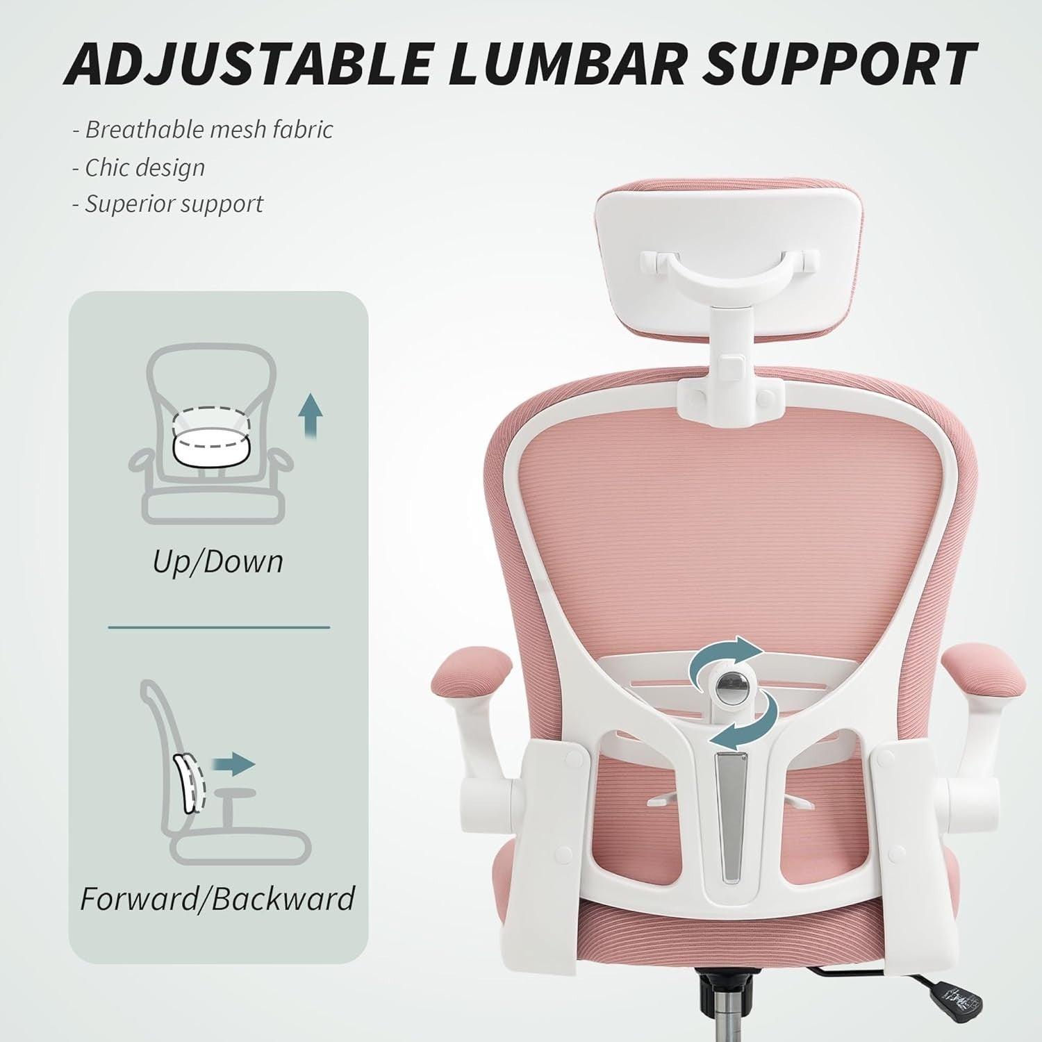 Ergonomic Mesh Office Chair Pink Adjustable Lumbar Headrest Swivel Desk Seat 120