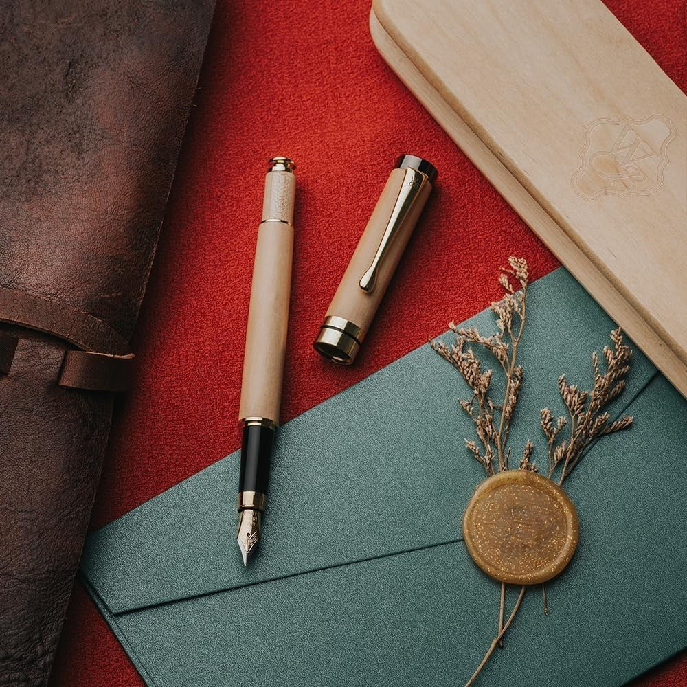 Luxury Bamboo Fountain Pen Maple Wood – Fine Nib, Gift Case, Smooth Writing