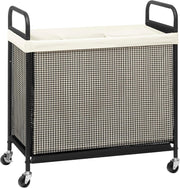 120L 3-Section Laundry Hamper on Wheels | Removable Bags | Rolling Laundry