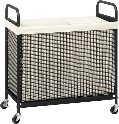 120L 3-Section Laundry Hamper on Wheels | Removable Bags | Rolling Laundry