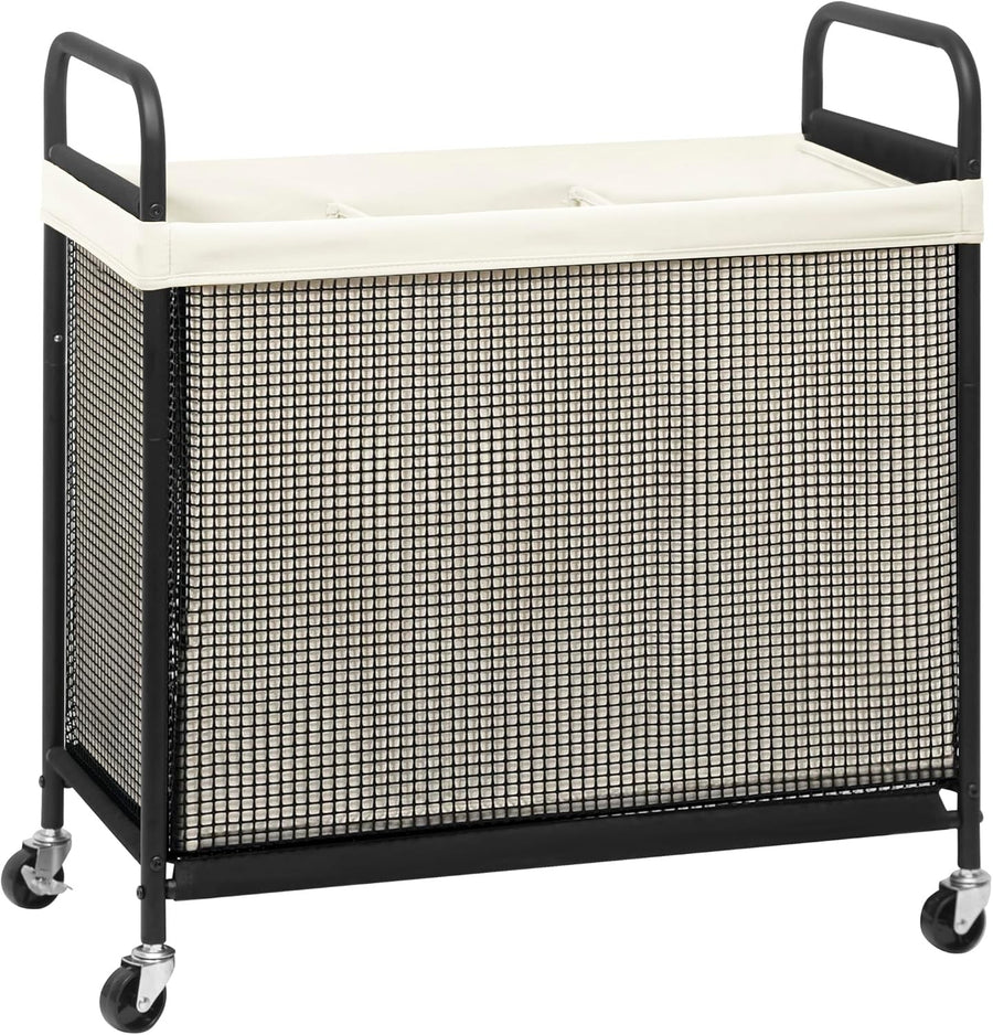120L 3-Section Laundry Hamper on Wheels | Removable Bags | Rolling Laundry