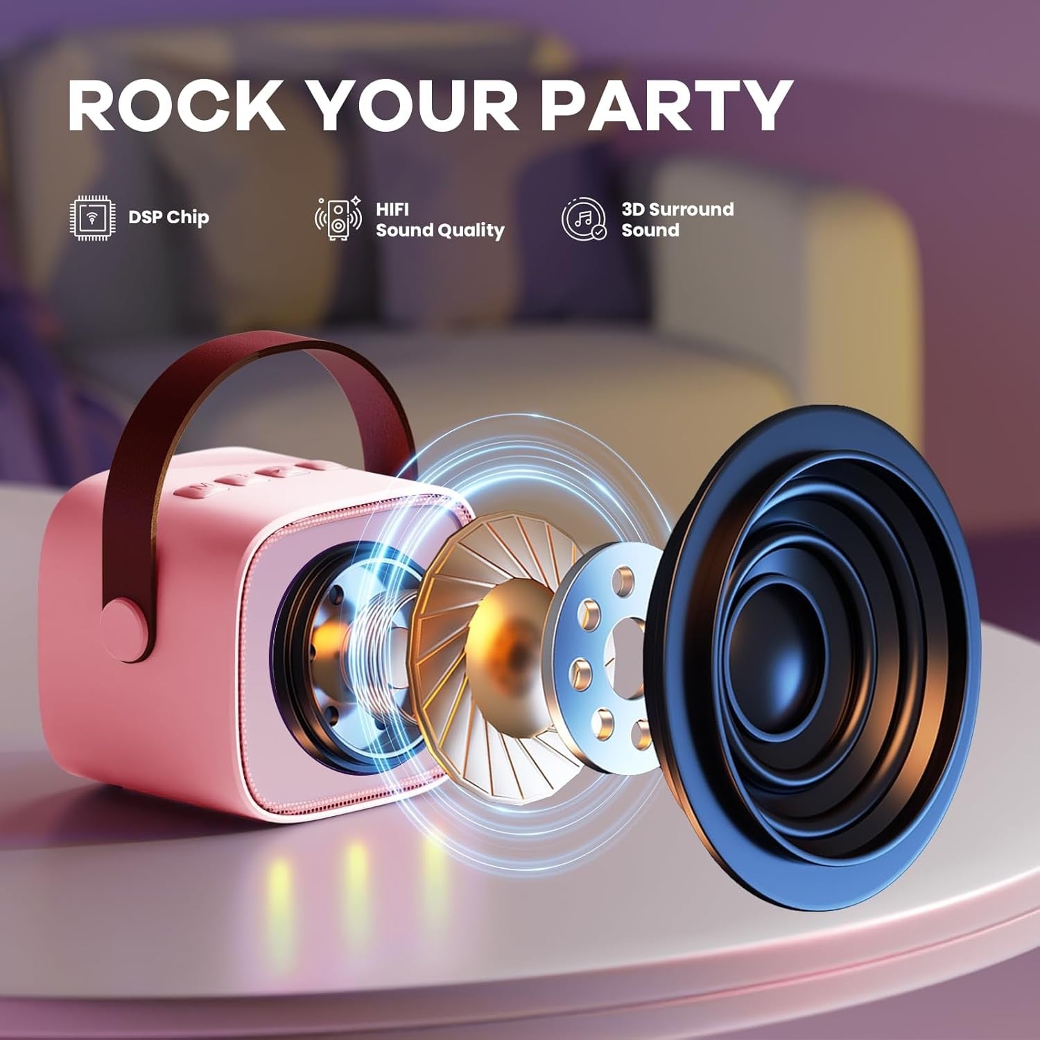 Kids Karaoke Machine 2 Wireless Bluetooth LED Speaker Gift