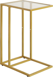 Gold C-Shaped Side Table 30x40x63 cm | Tempered Glass Sofa & Bed Table