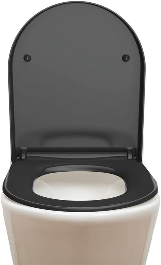 Black Duroplast Toilet Seat Soft Close D Shape Quick Release Easy Clean 45x37cm