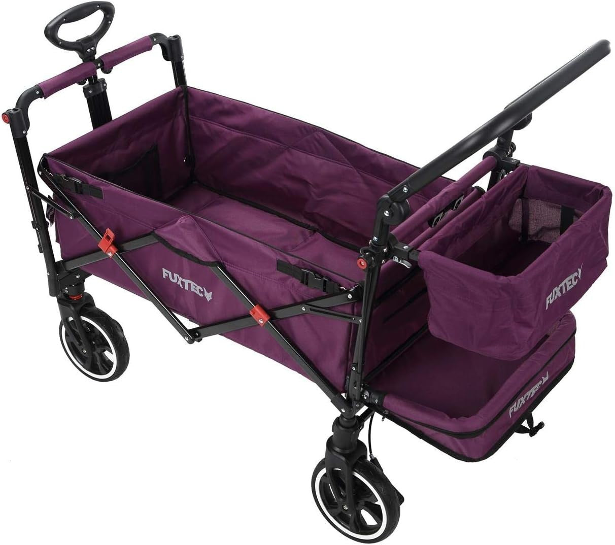 Purple Folding Stroller Wagon Kids Push Pull Cart w/ Canopy & Safety Harness