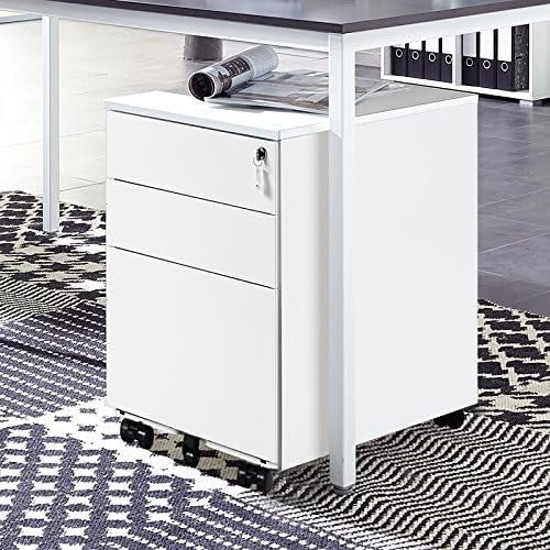 Mobile File Cabinet 3 Drawer Lockable Metal A4 Rolling Office Storage