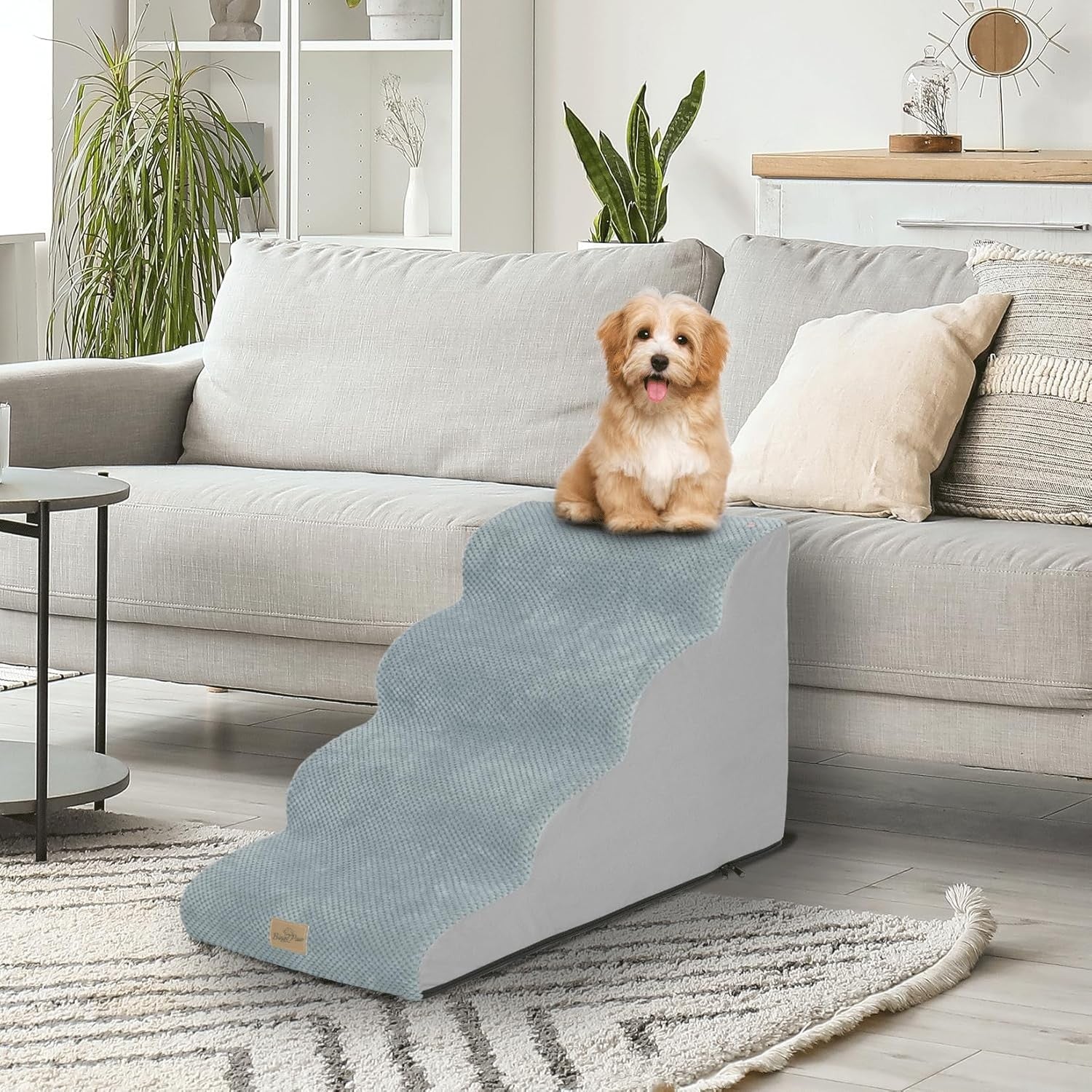 Grey 4 Step Dog Ramp Stairs High Density Foam Washable