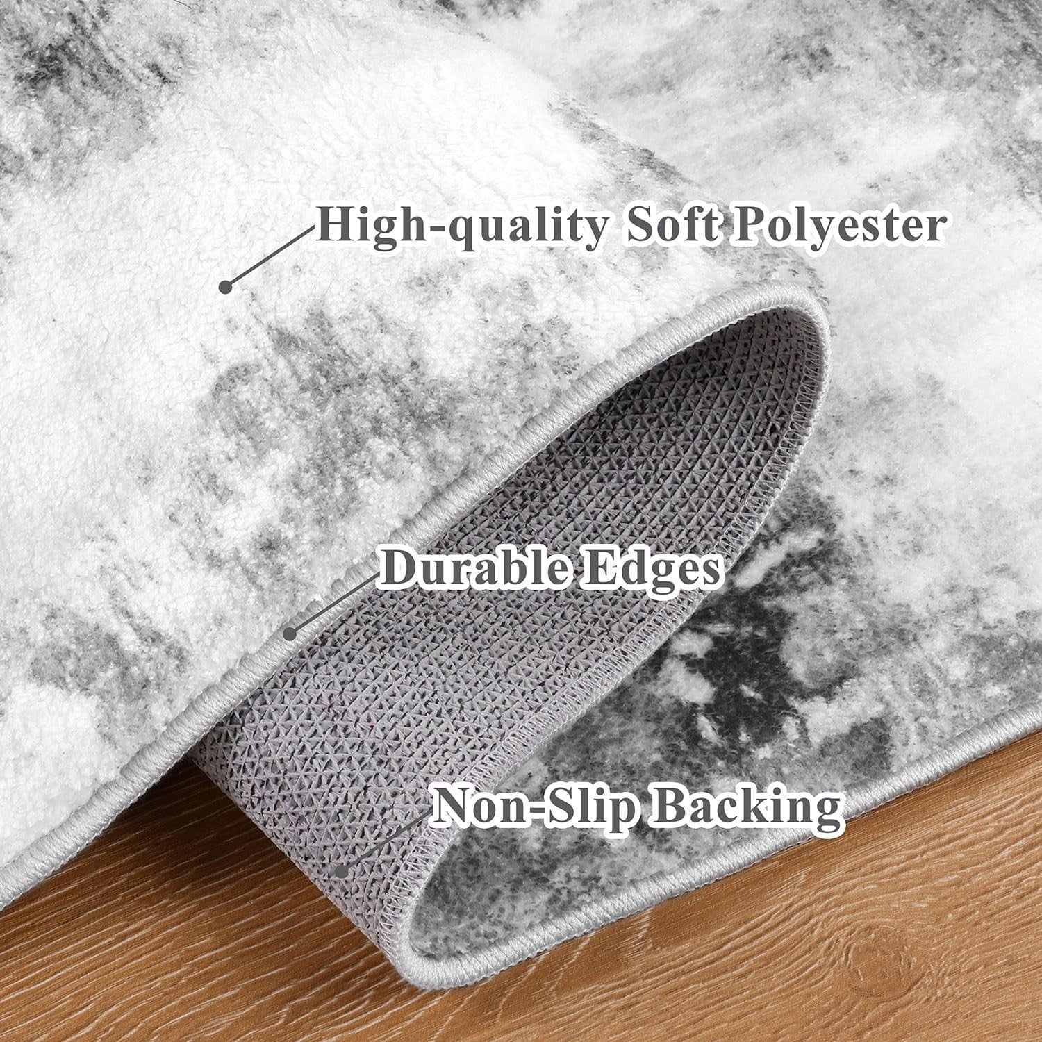 Grey Hallway Runner Rug 80x200cm Non Slip Washable Low Pile Hall Carpet