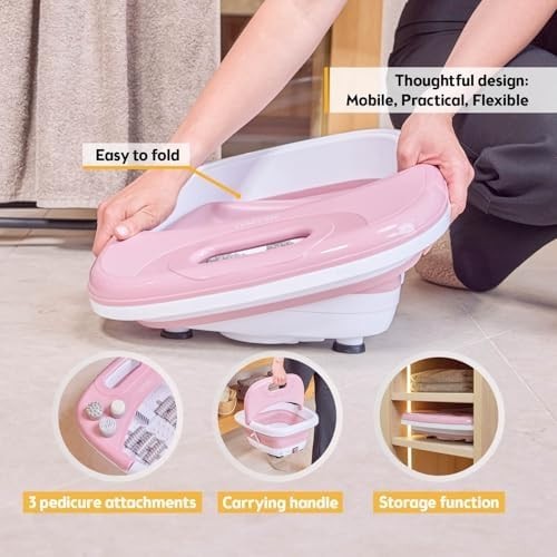 Foldable Electric Foot Spa Massager With Heat Bubbles Infrared Rollers