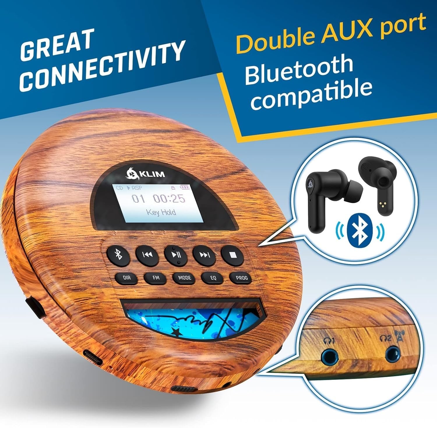 Portable CD Player Bluetooth FM Radio TF Card Rechargeable w Headphones