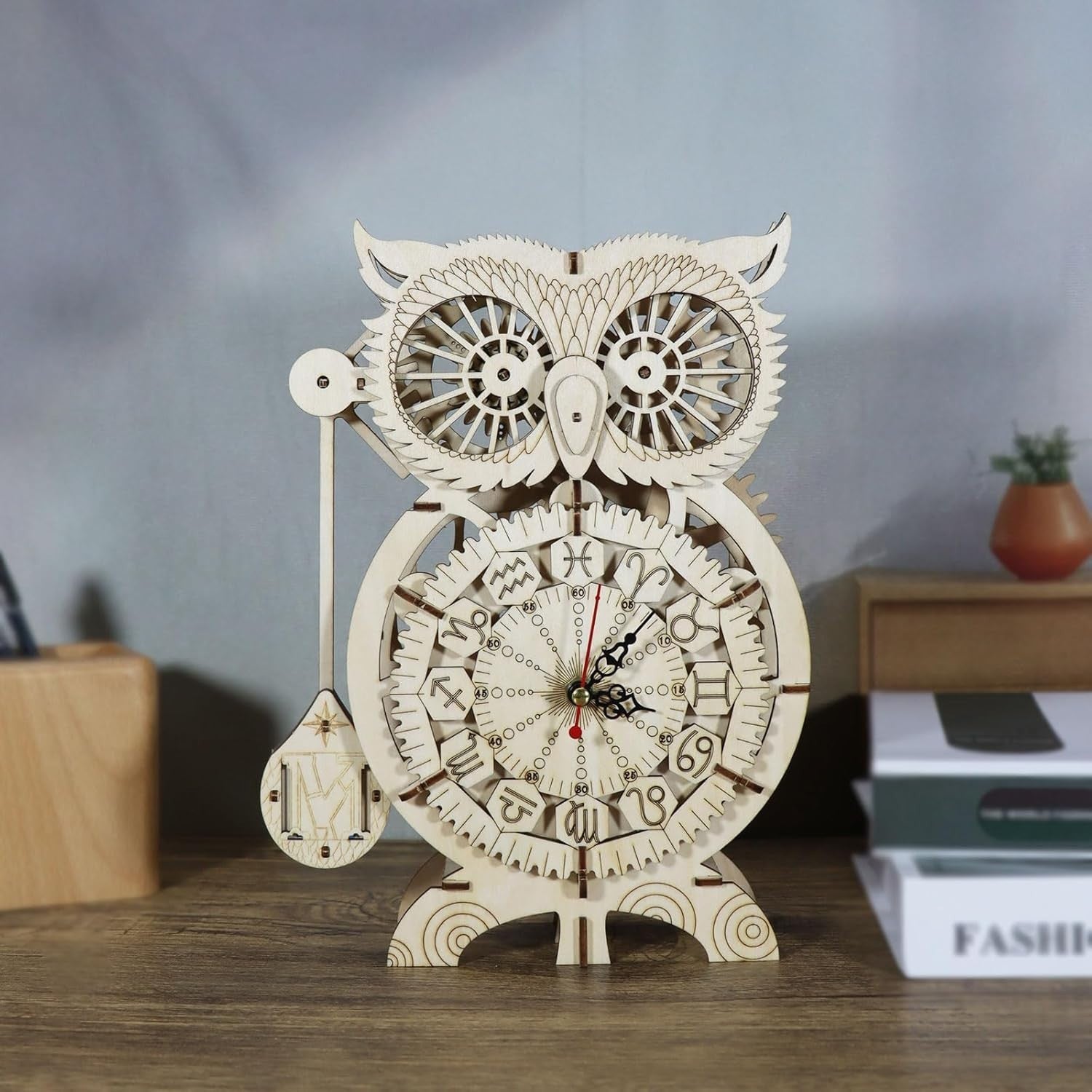3D Owl Clock Wooden Puzzle Model Kit with Silent Pendulum & DIY Build